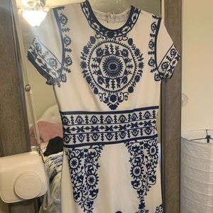 SHEIN beautiful white and blue midi dress